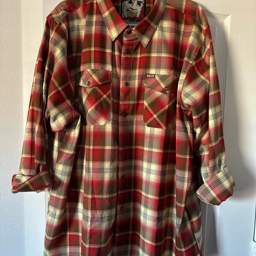 Plaid Button-Down Shirt in Red and Cream